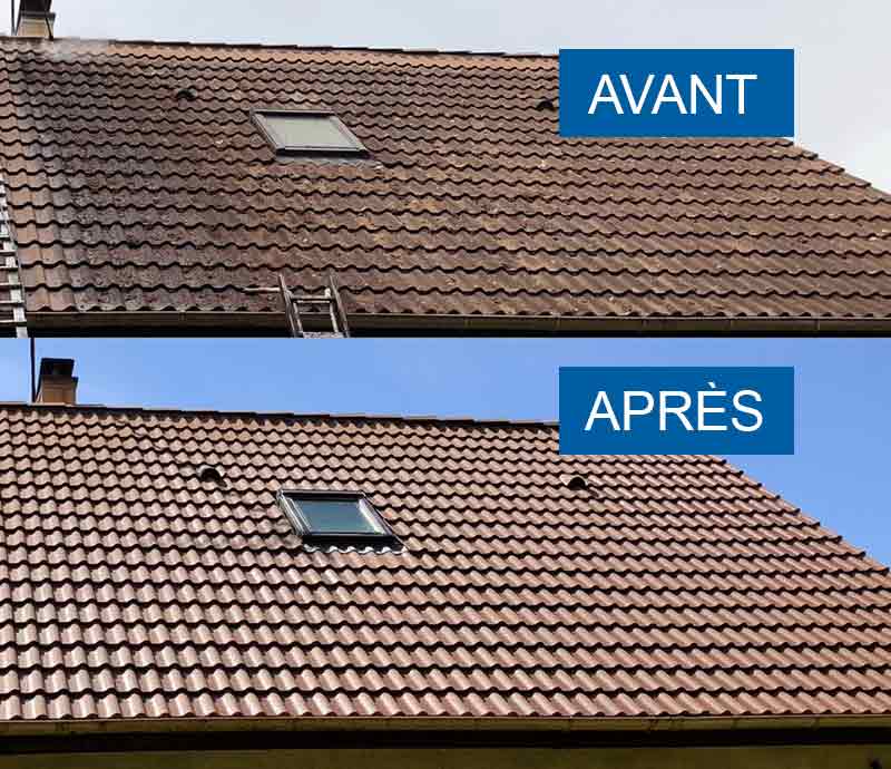 Nettoyage et démoussage toiture - HMPRO Couverture Tours : Nettoyage, démoussage, traitement anti mousse toiture et peinture hydrofuge colorée pour toit. Artisan couvreur en Indre-et-Loire (37) sur Tours et les alentours.